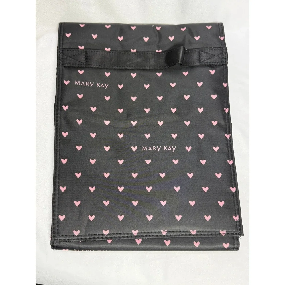 New Mary Kay Travel Roll-Up Bag Black Pink Heart Cosmetic Organizer Hanging